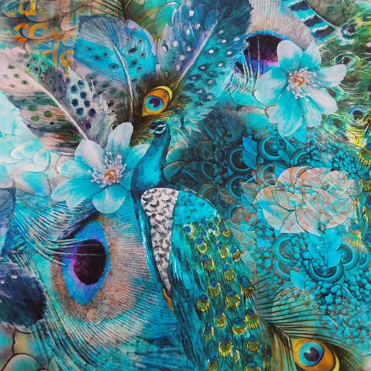 T-SHIRT BLEU PAON / PLUMES